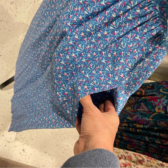 Vintage blue floral retro 60’s-70’s dress lace pockets midi milkmaid prairie - Picture 3 of 15